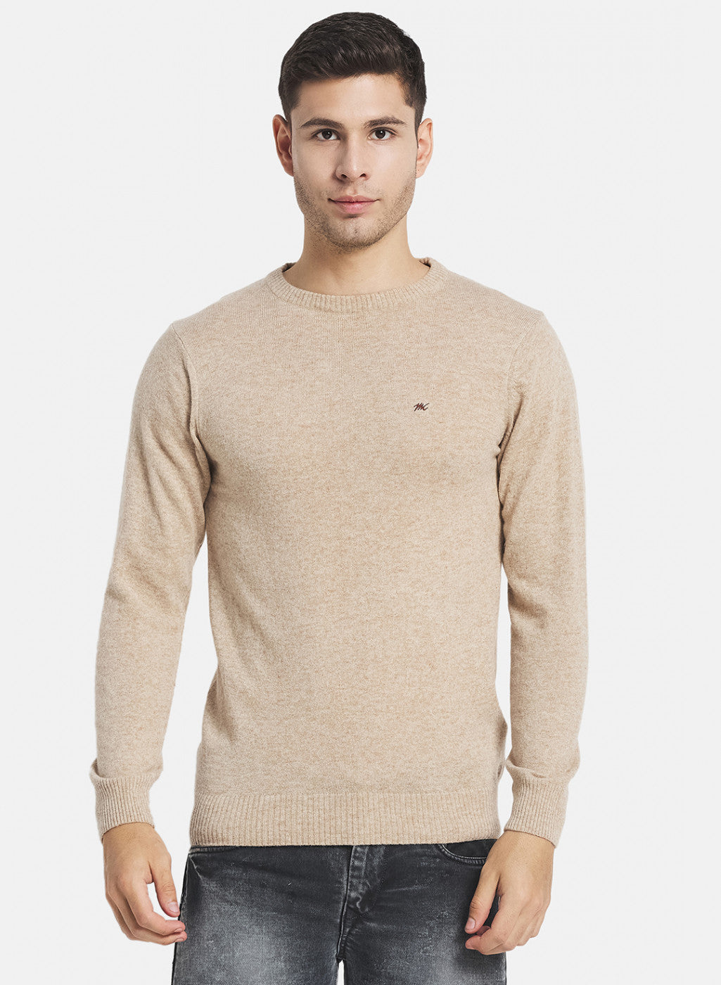 Men Beige Solid Pullover