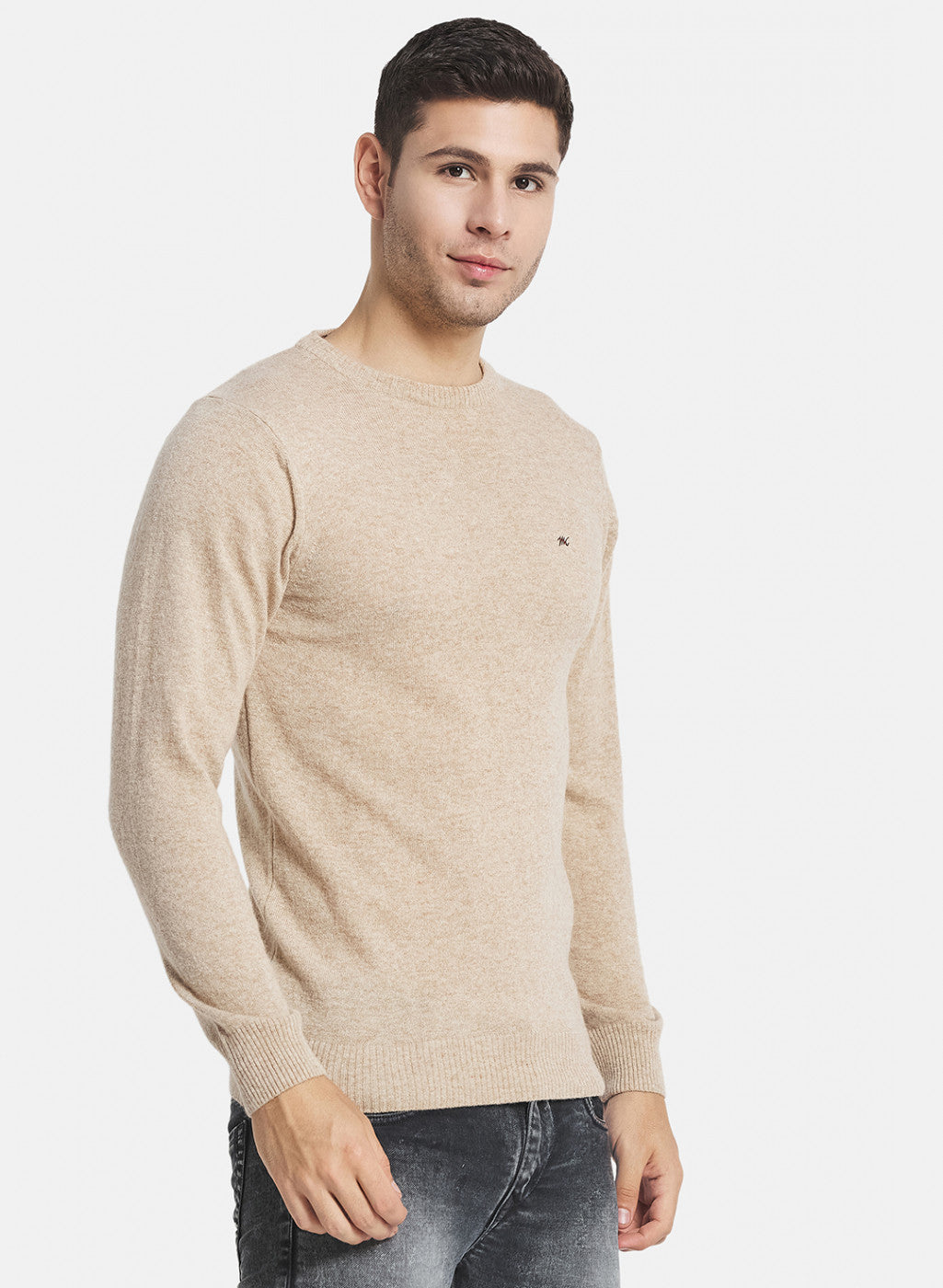 Men Beige Solid Pullover