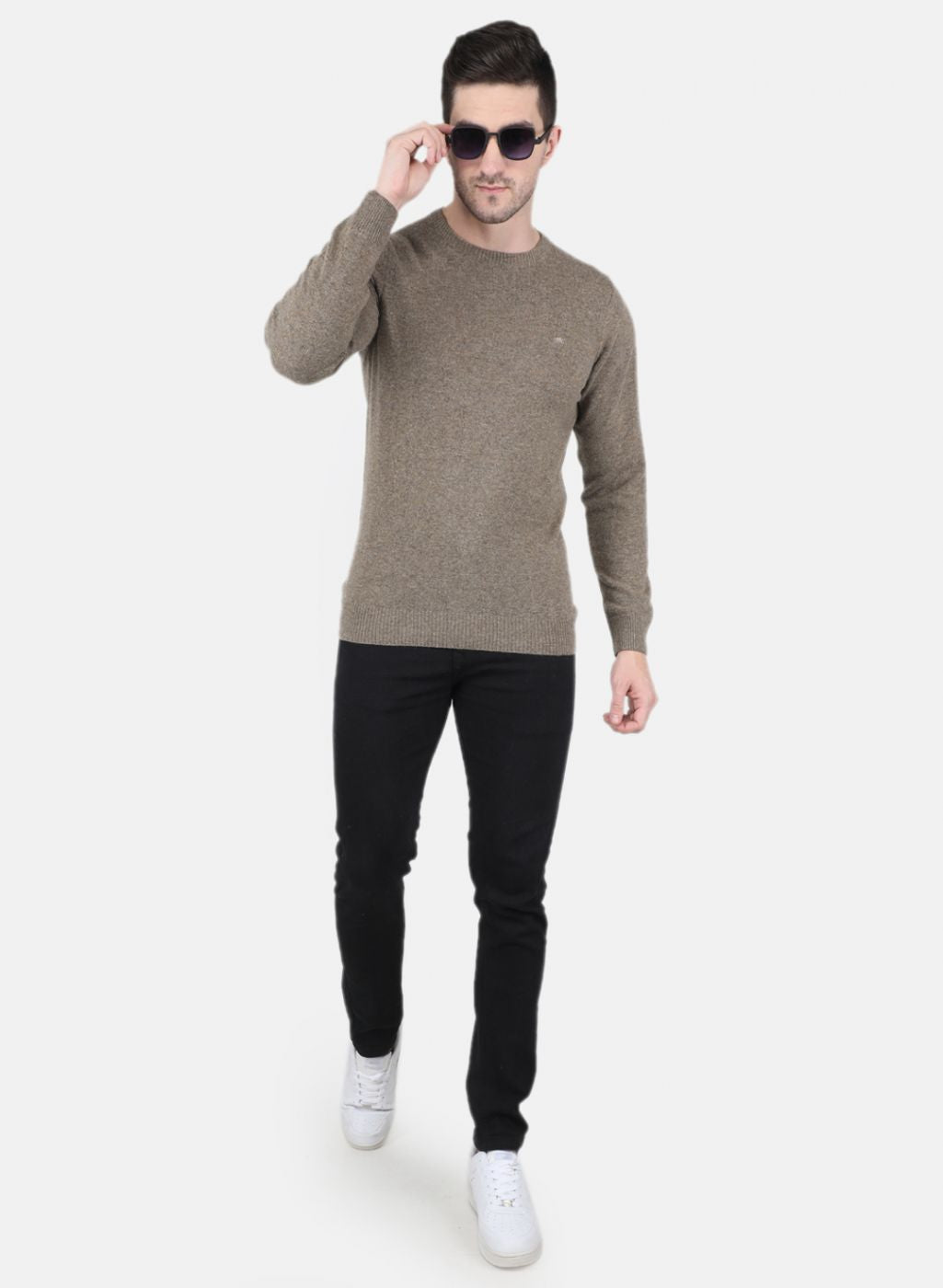 Men Brown Solid Pullover