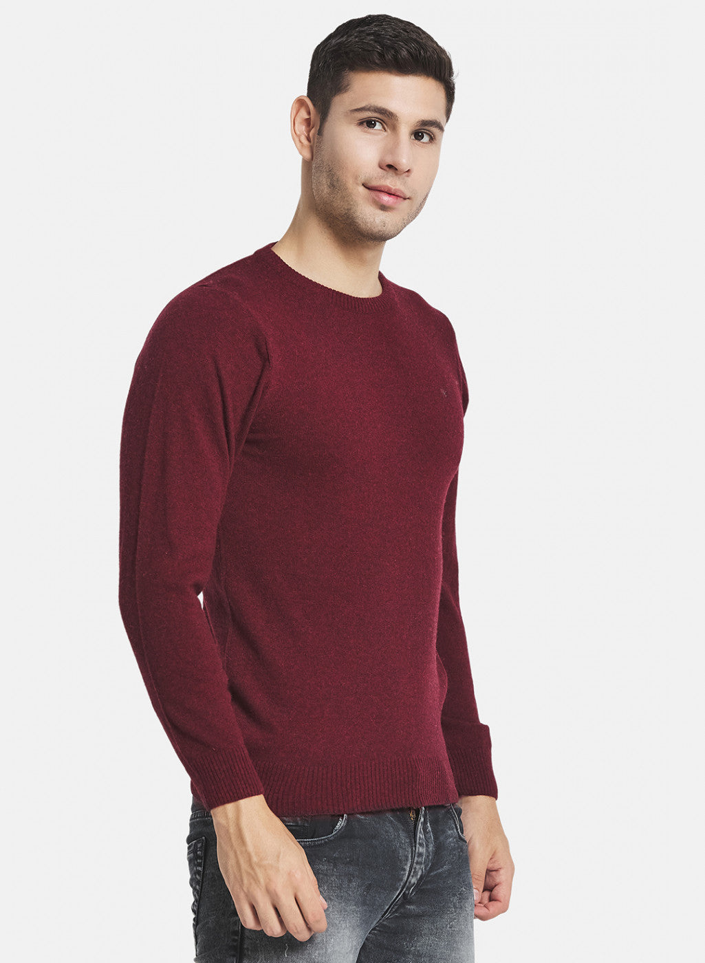 Men Maroon Solid Pullover