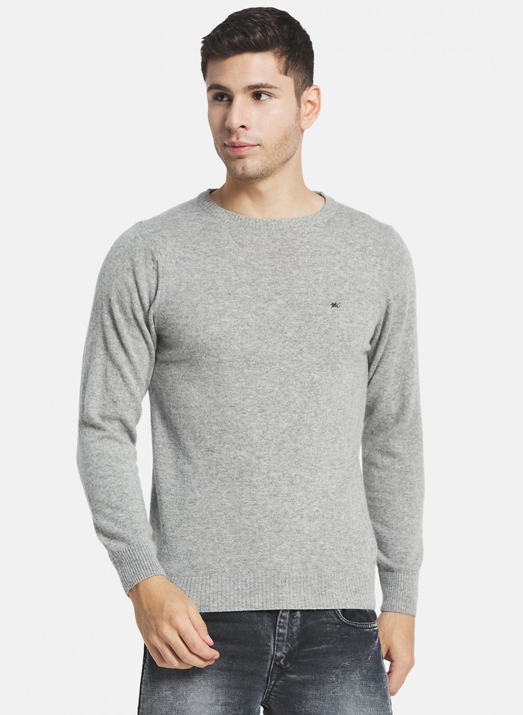 Men Grey Solid Pullover