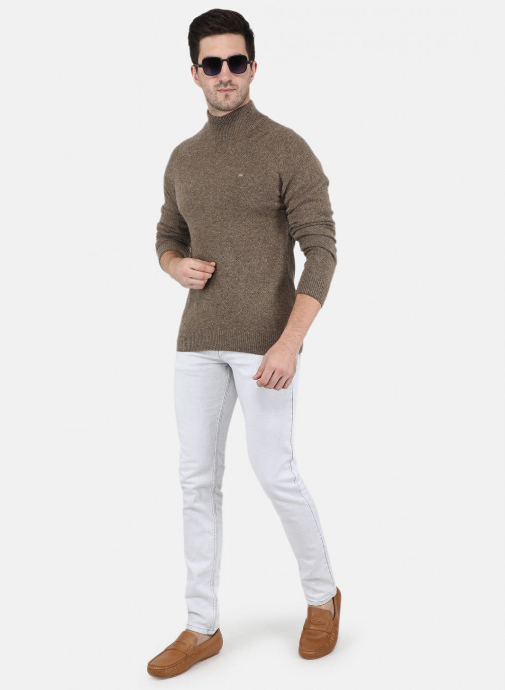 Men Brown Solid Pullover