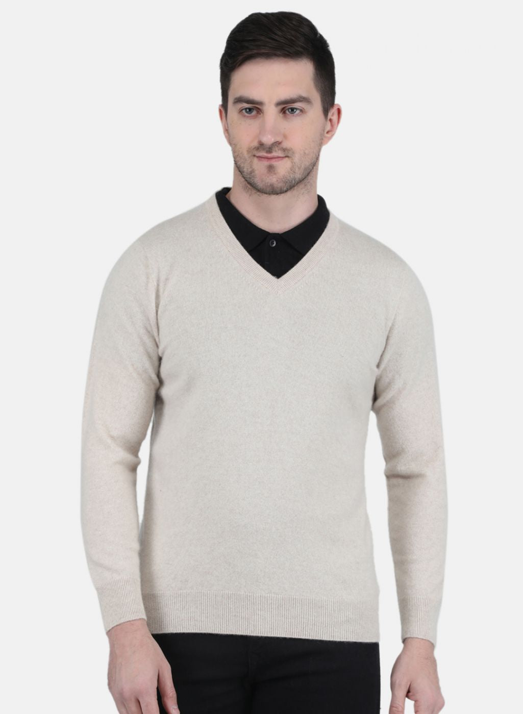 Men Beige Solid Pullover