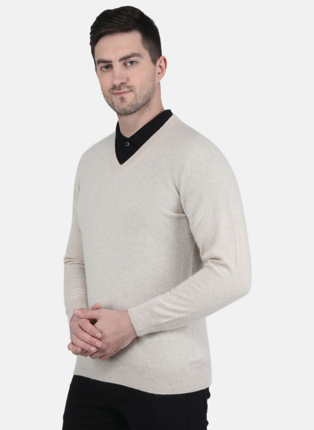 Men Beige Solid Pullover