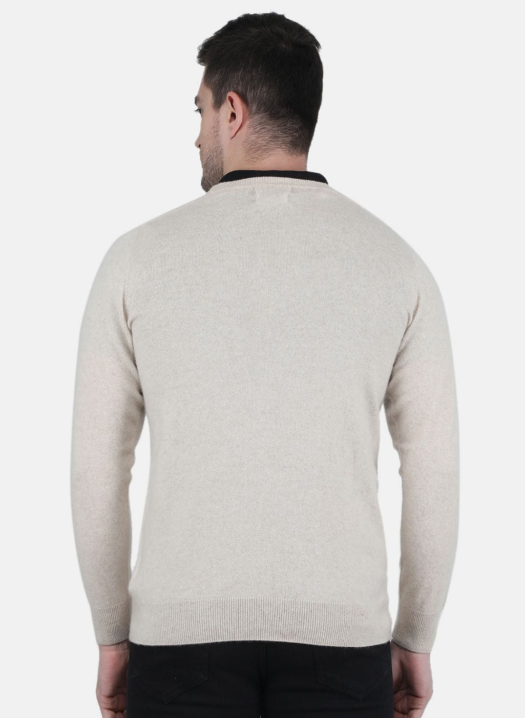 Men Beige Solid Pullover