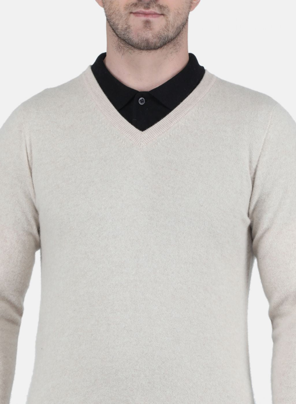 Men Beige Solid Pullover