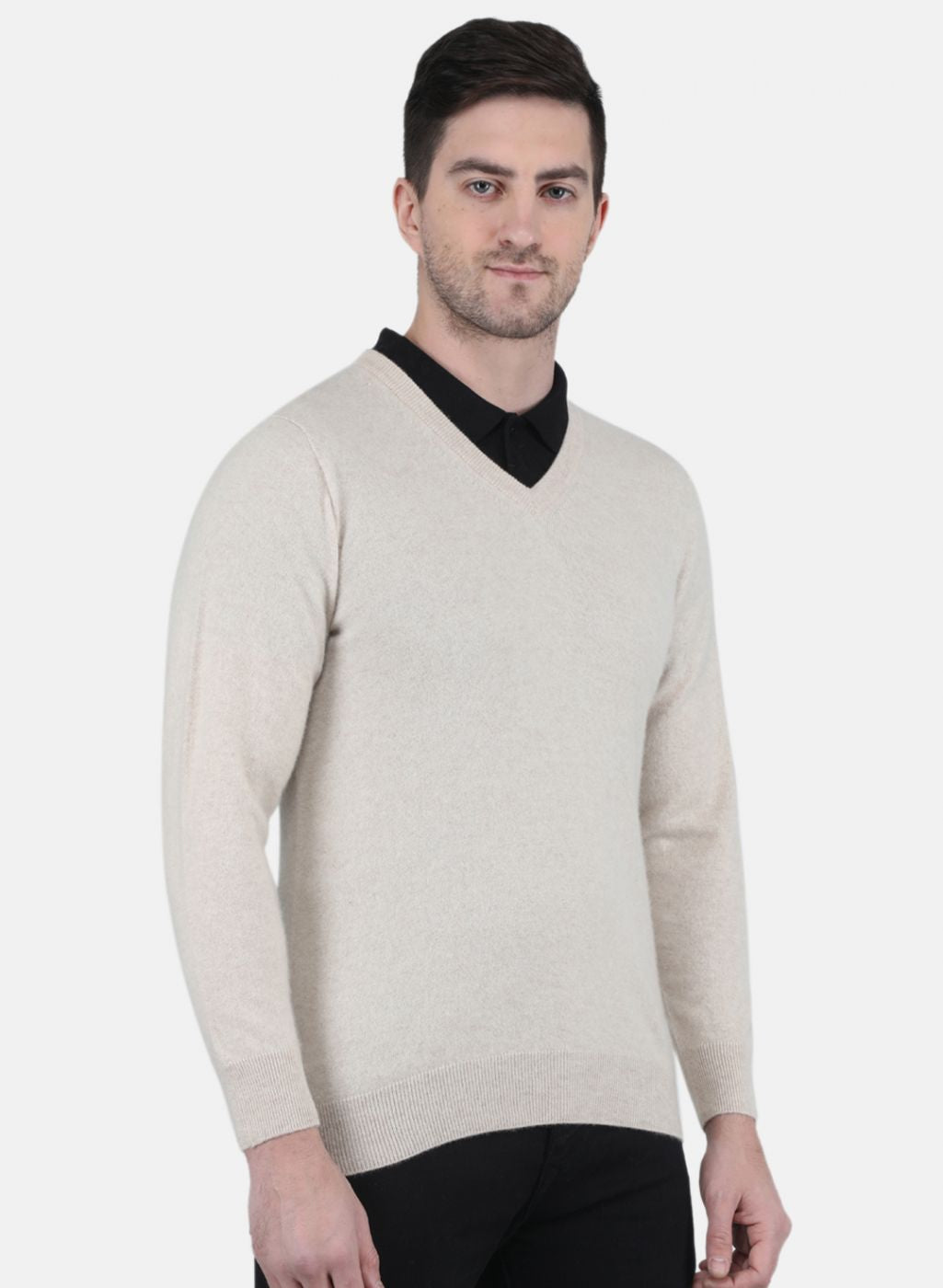 Men Beige Solid Pullover