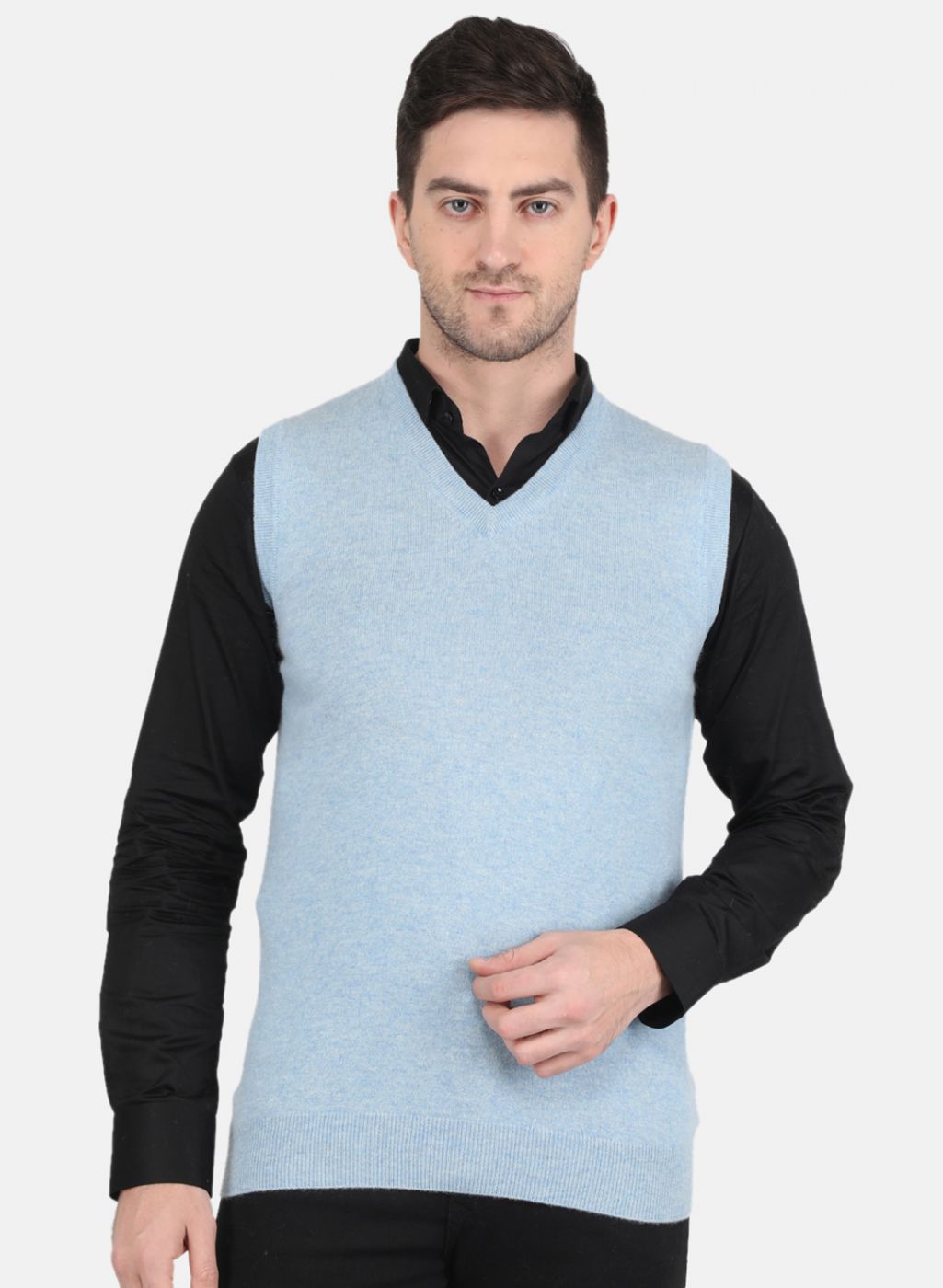 Men Sky Blue Solid Sweater