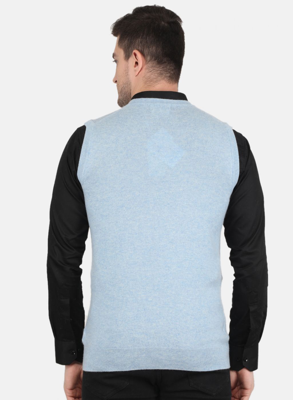 Men Sky Blue Solid Sweater