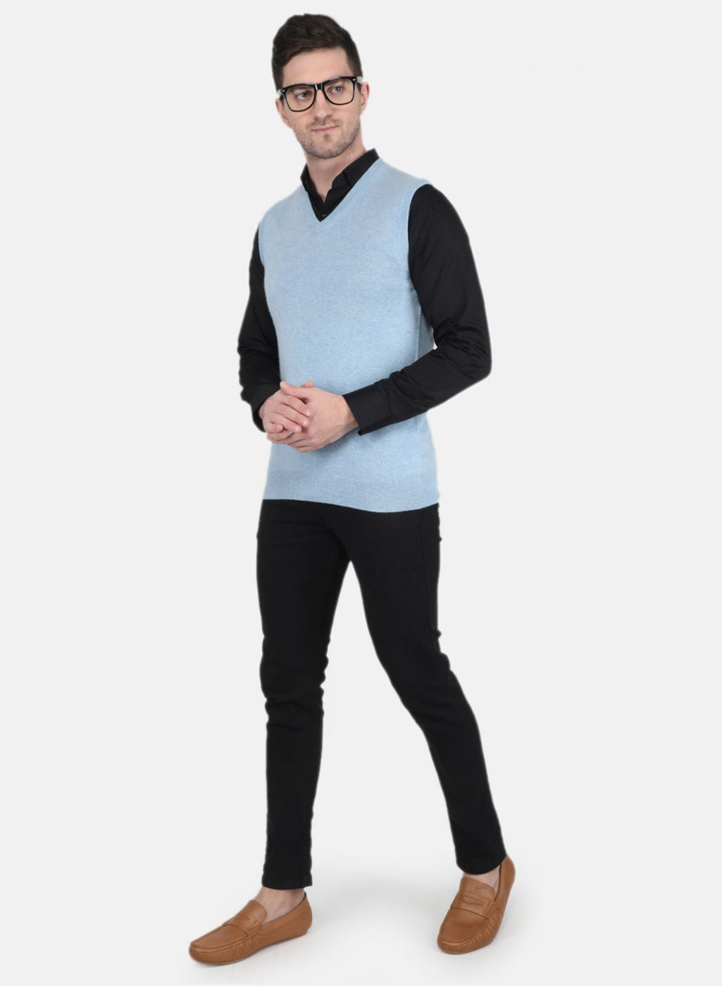 Men Sky Blue Solid Sweater