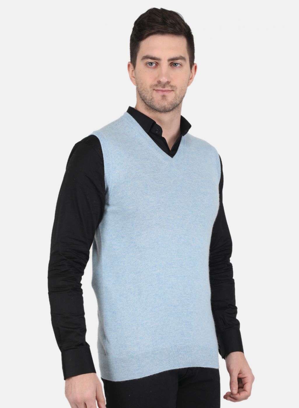 Men Sky Blue Solid Sweater