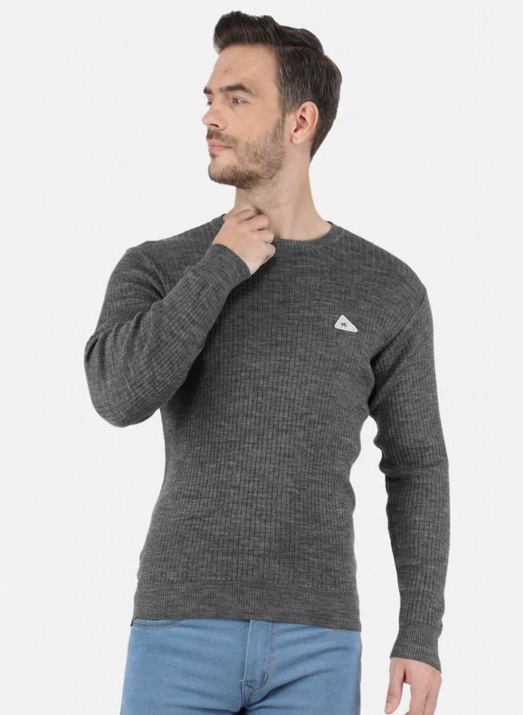 Men Dark Grey Solid Pullover