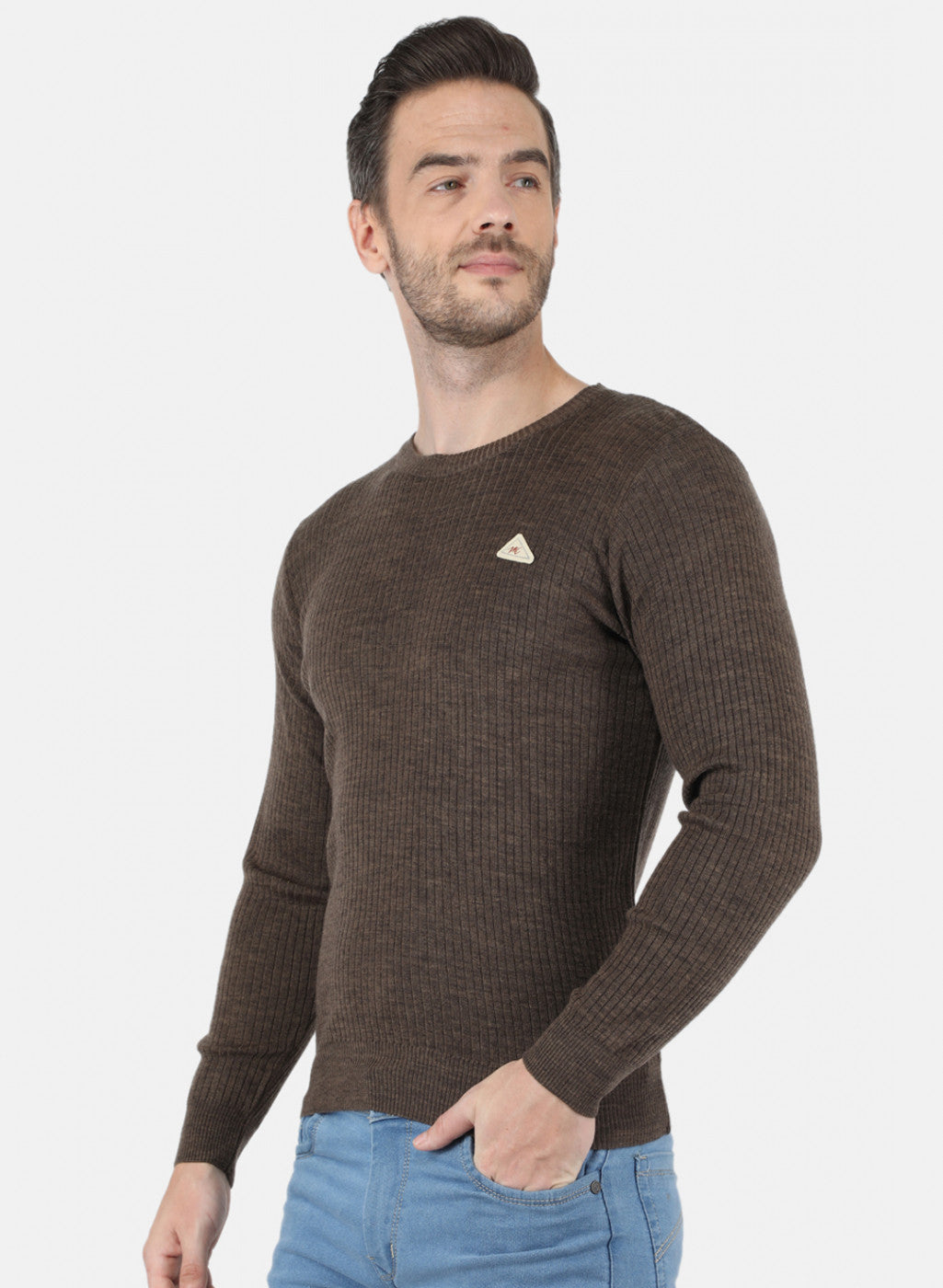 Men Brown Solid Pullover