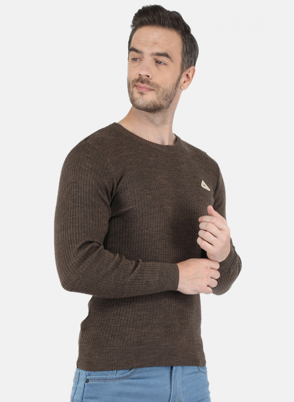 Men Brown Solid Pullover