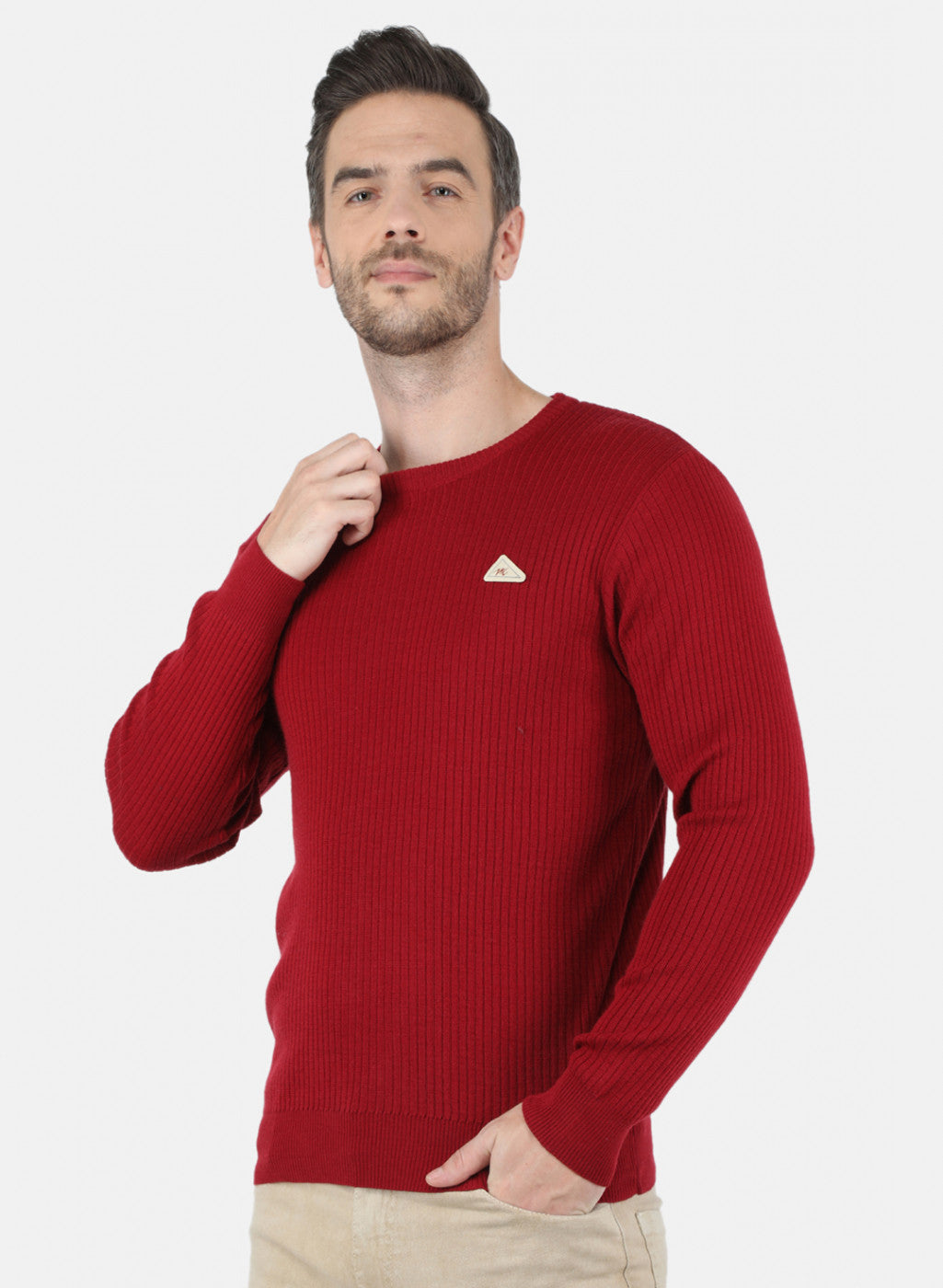 Men Maroon Solid Pullover