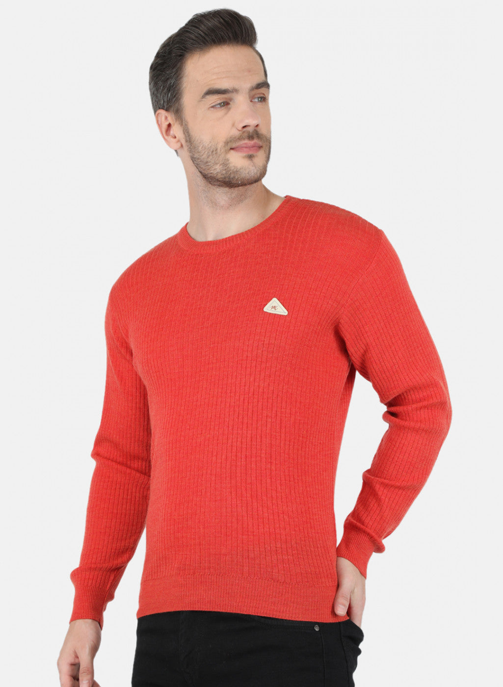 Men Orange Solid Pullover