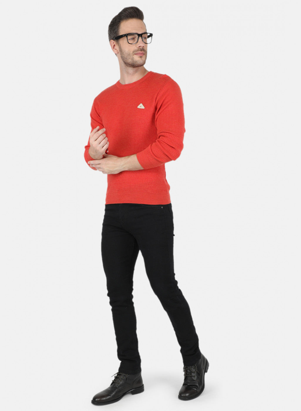 Men Orange Solid Pullover