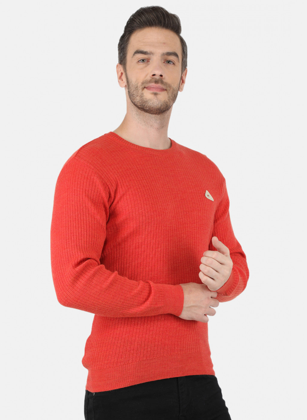 Men Orange Solid Pullover