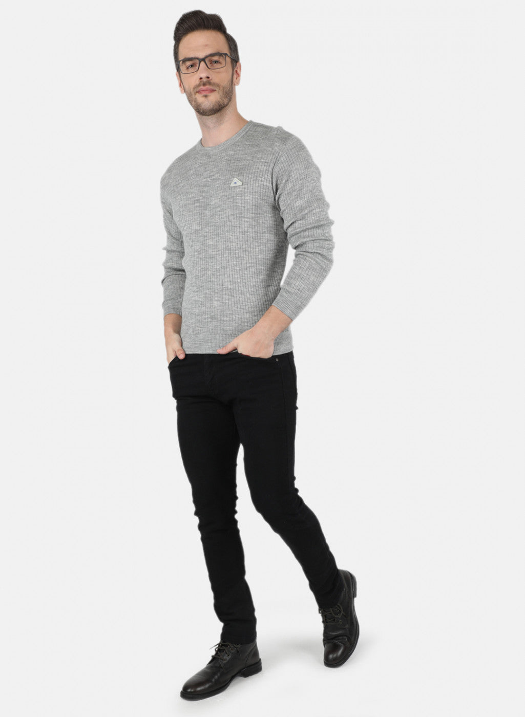 Men Grey Solid Pullover