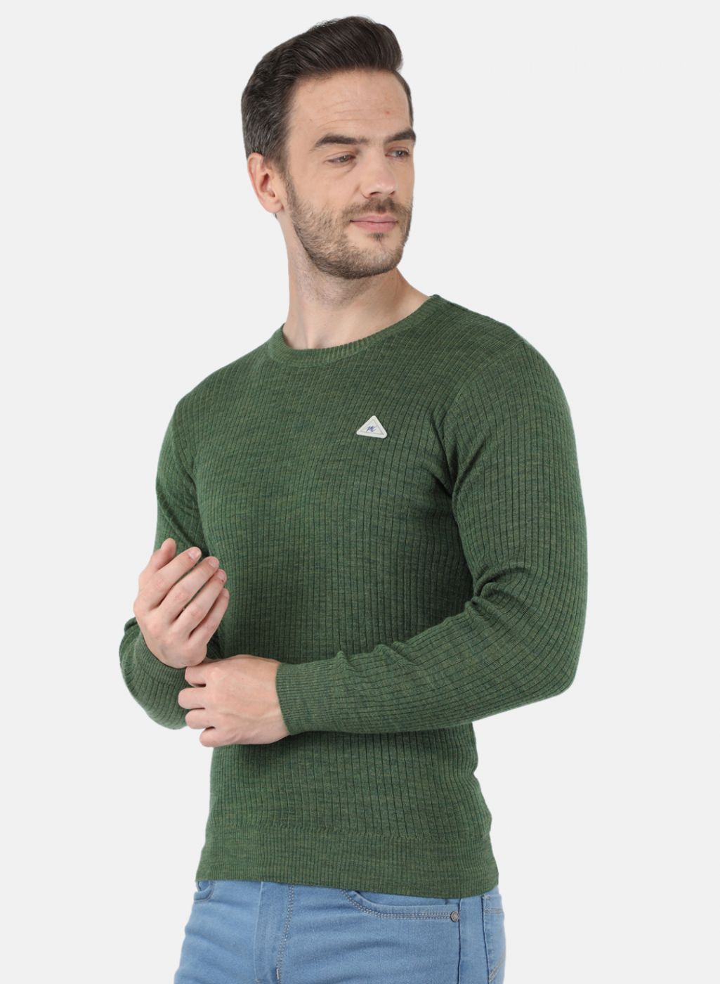 Men Olive Solid Pullover