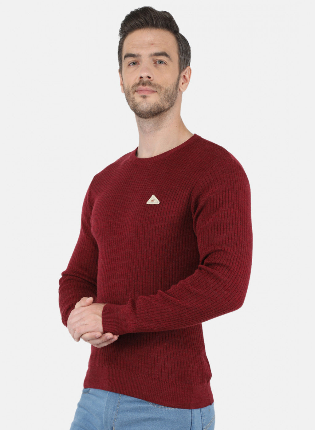 Men Maroon Solid Pullover
