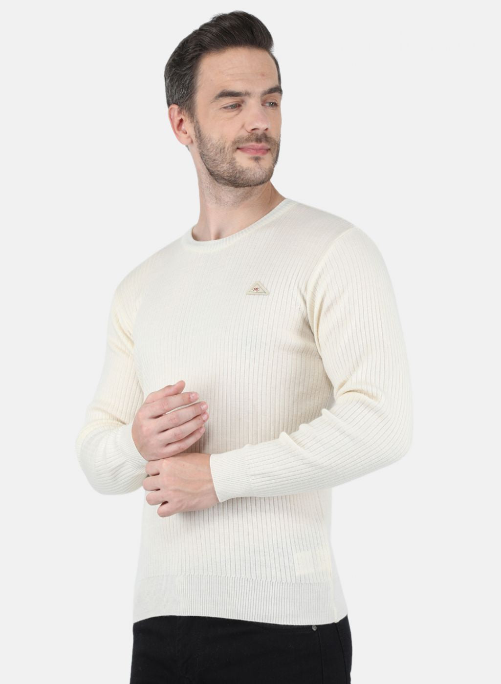 Men Off White Solid Pullover