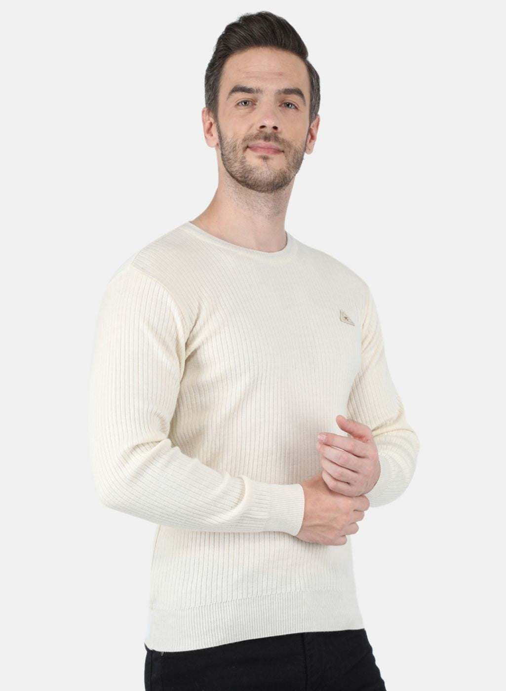 Men Off White Solid Pullover