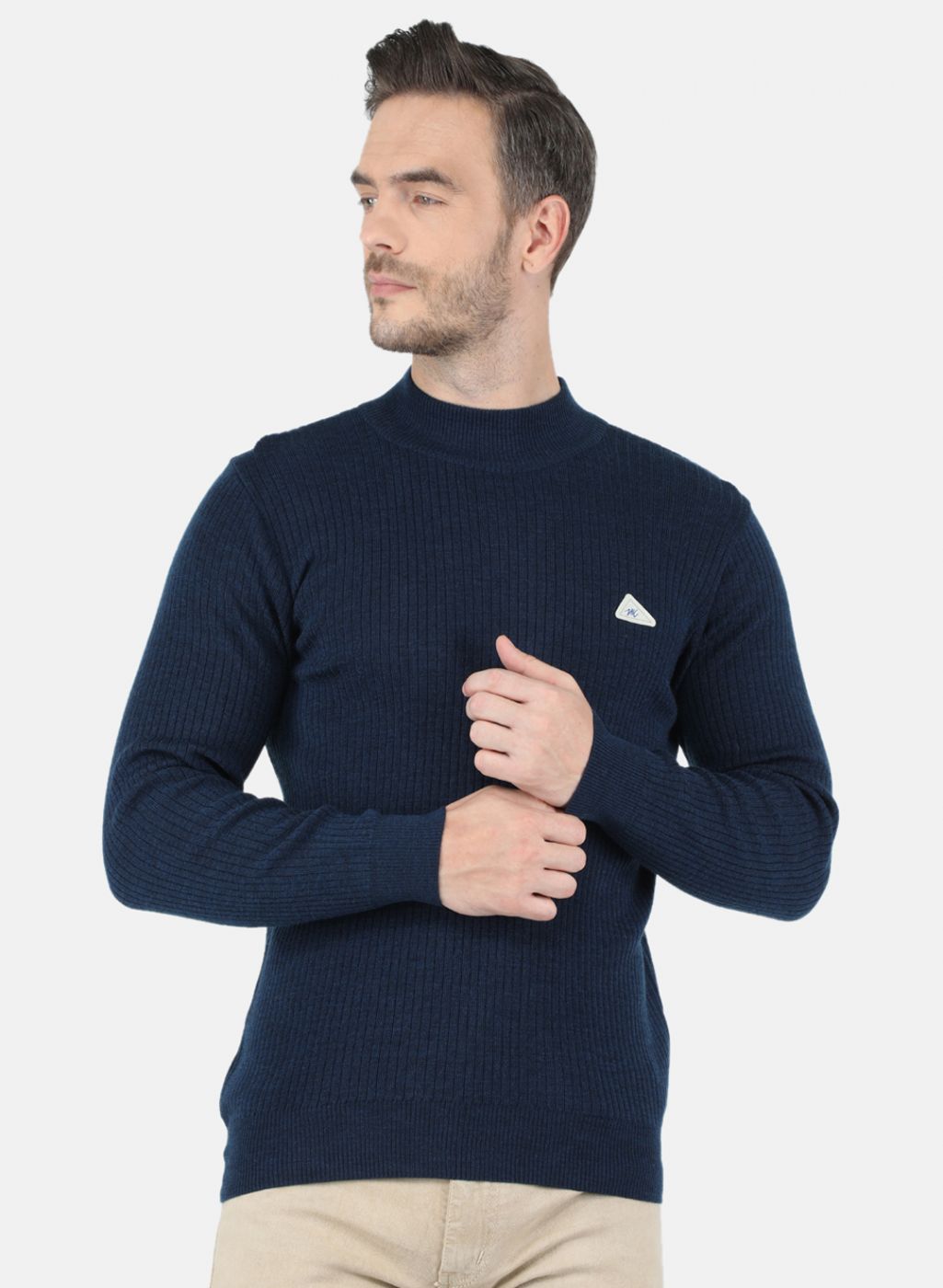 Men NAvy Blue Solid Pullover