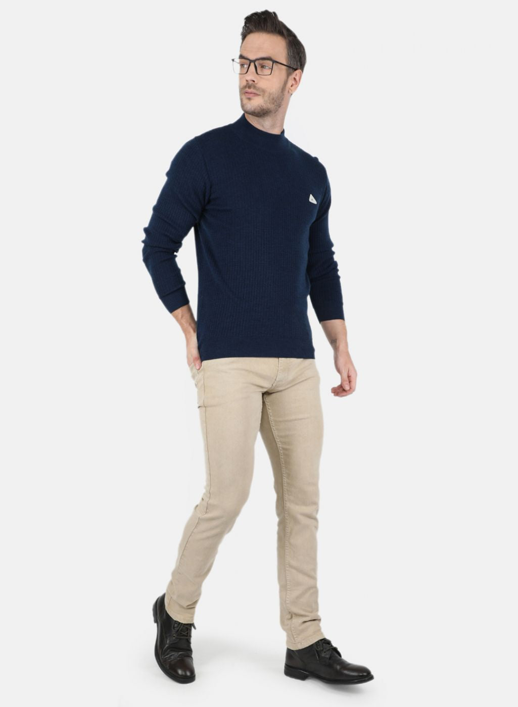 Men NAvy Blue Solid Pullover