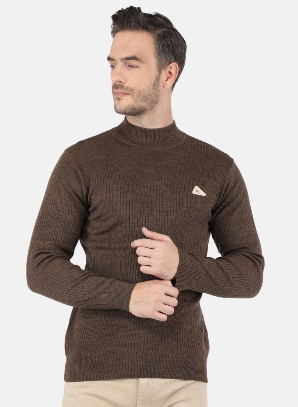 Men Brown Solid Pullover