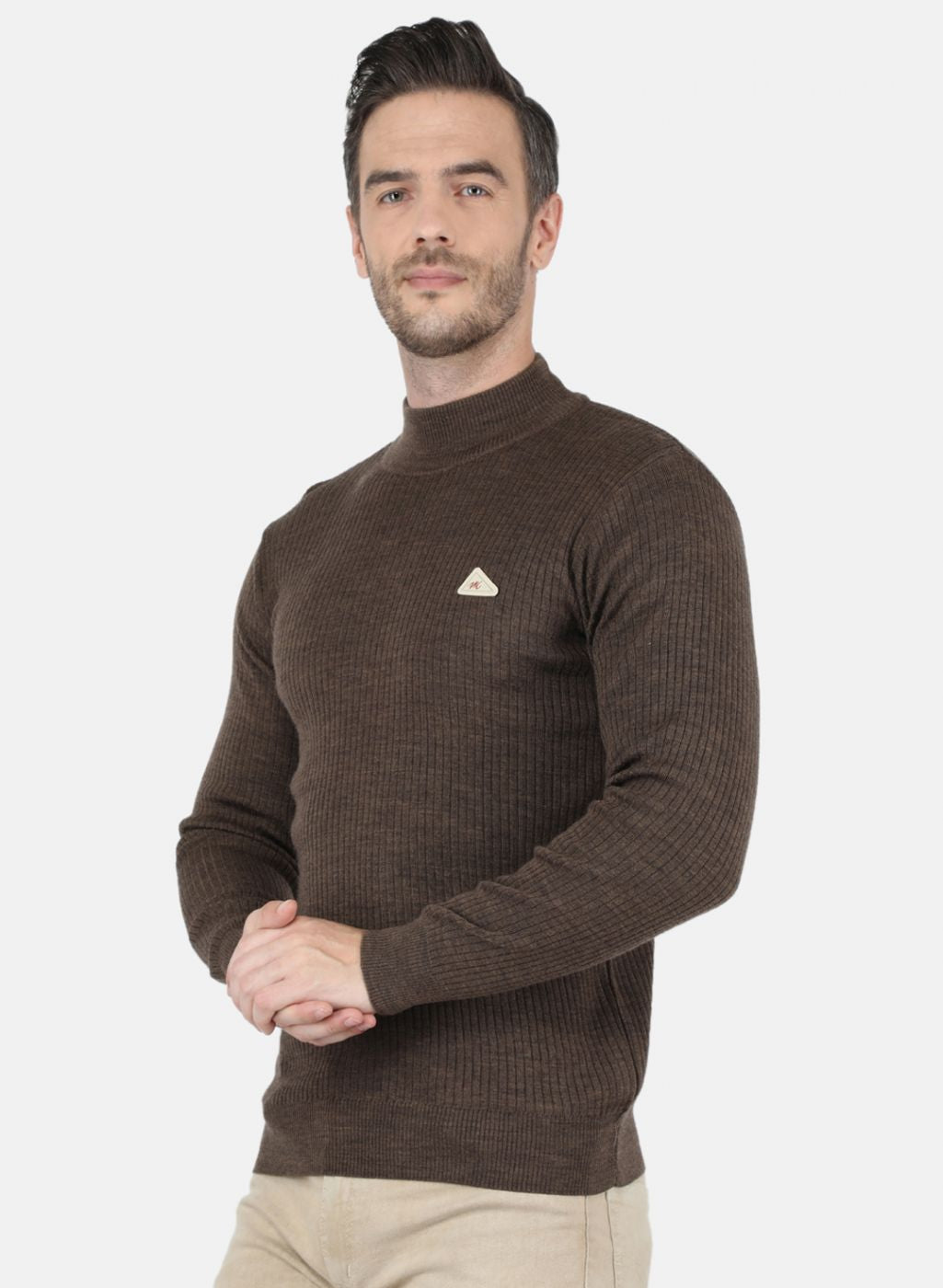 Men Brown Solid Pullover