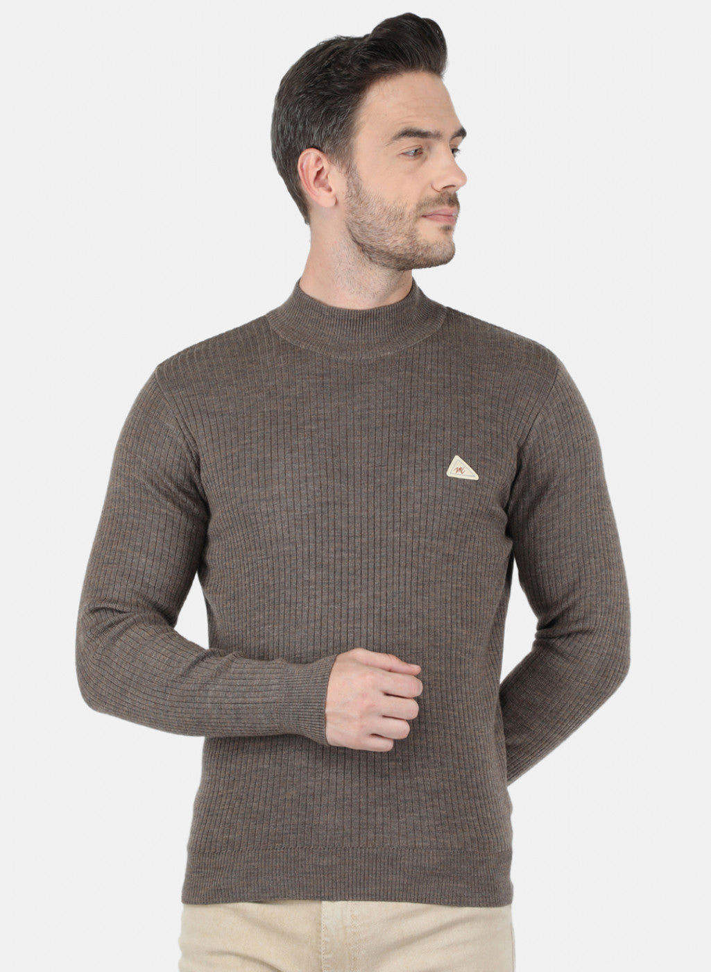 Men Khaki Solid Pullover