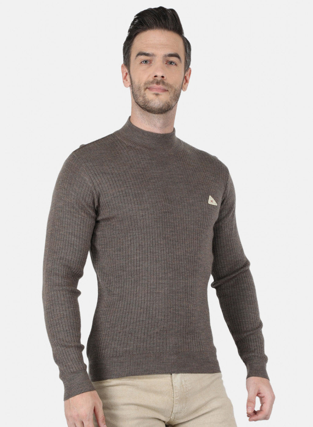 Men Khaki Solid Pullover