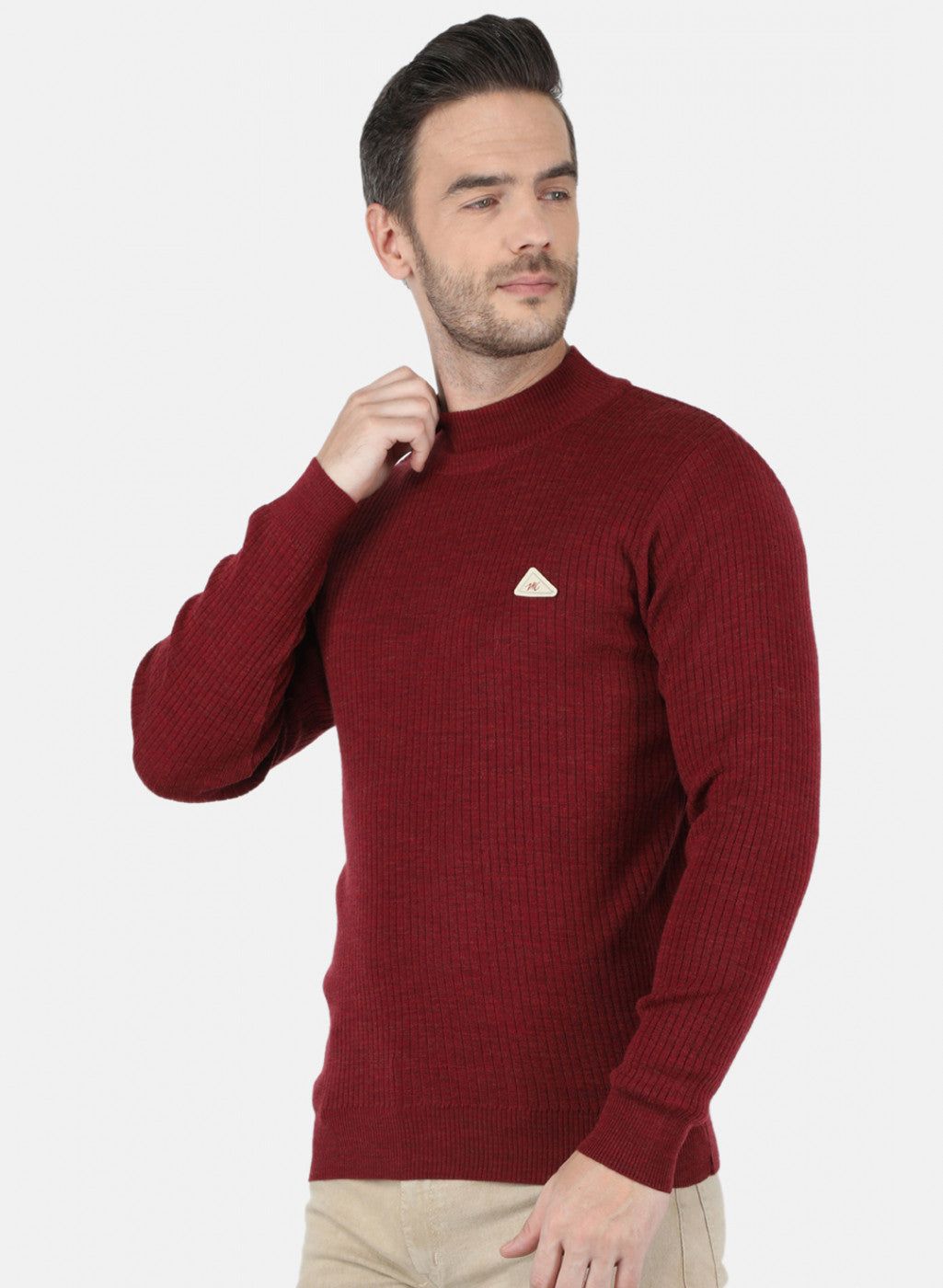 Men Maroon Solid Pullover