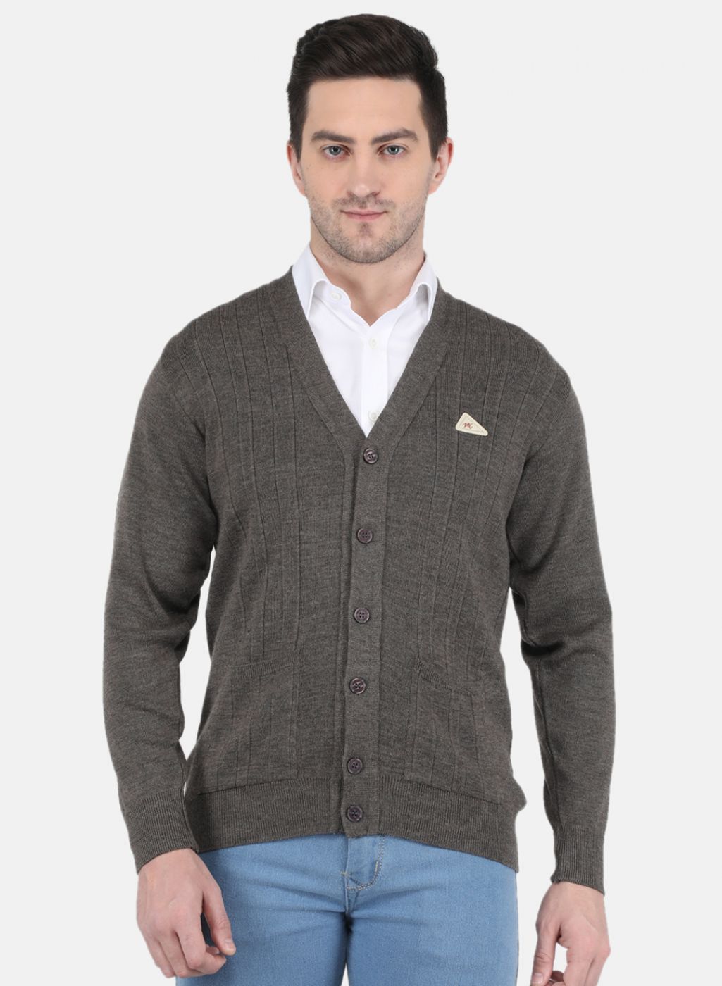 Men Brown Solid Cardigan