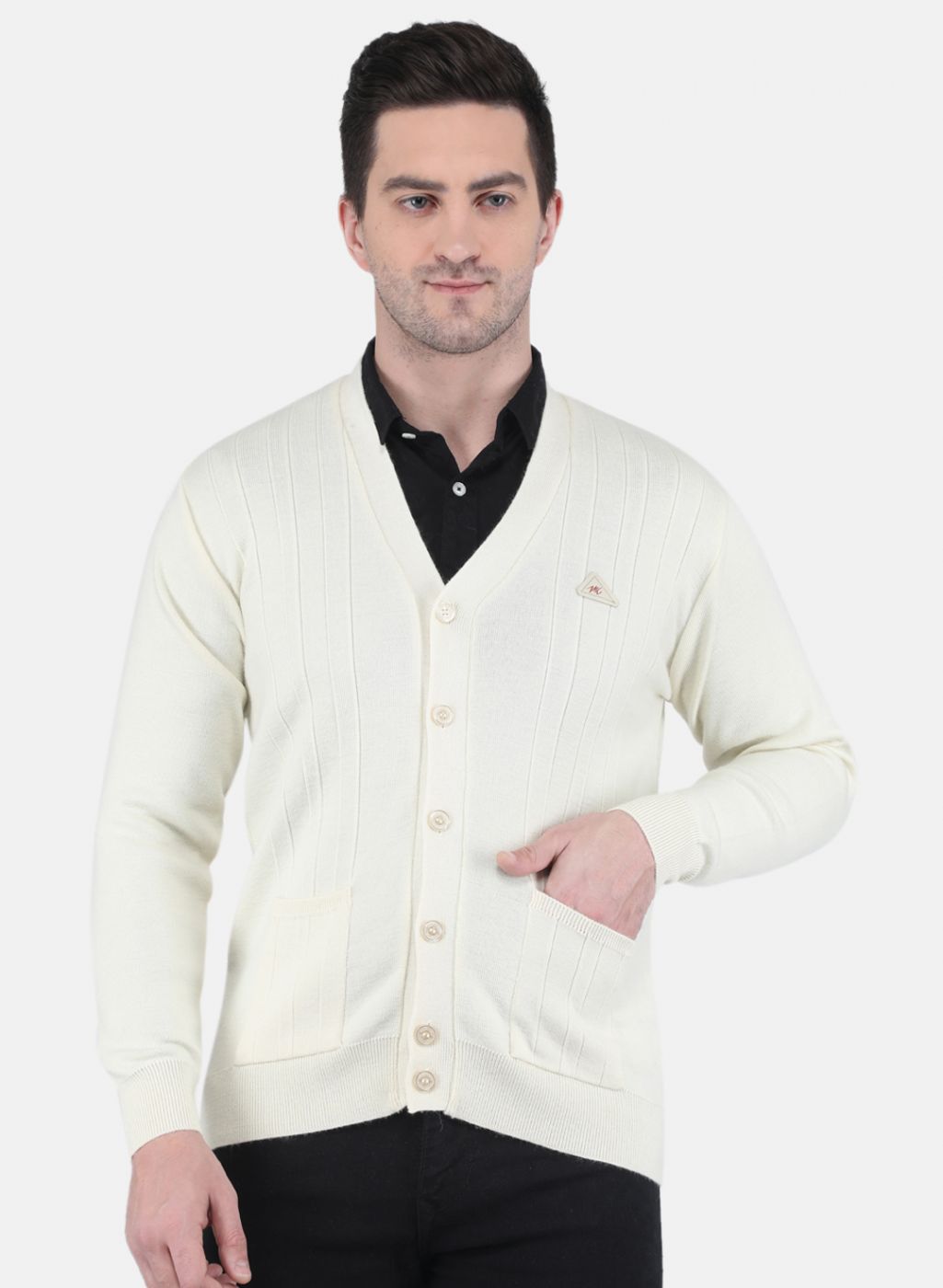 Men Off White Solid Cardigan