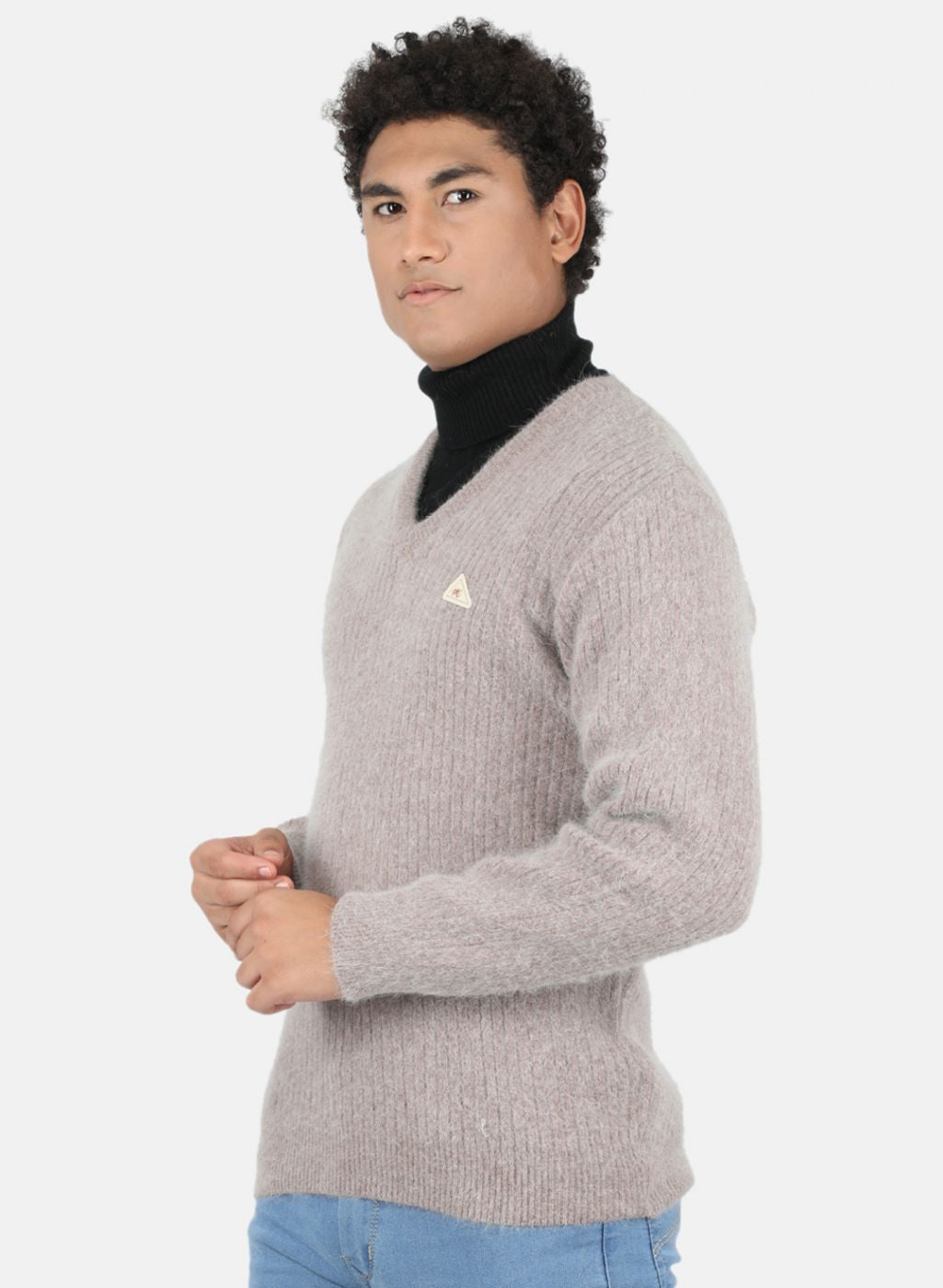 Men Beige Solid Pullover