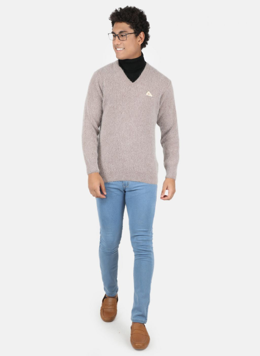 Men Beige Solid Pullover