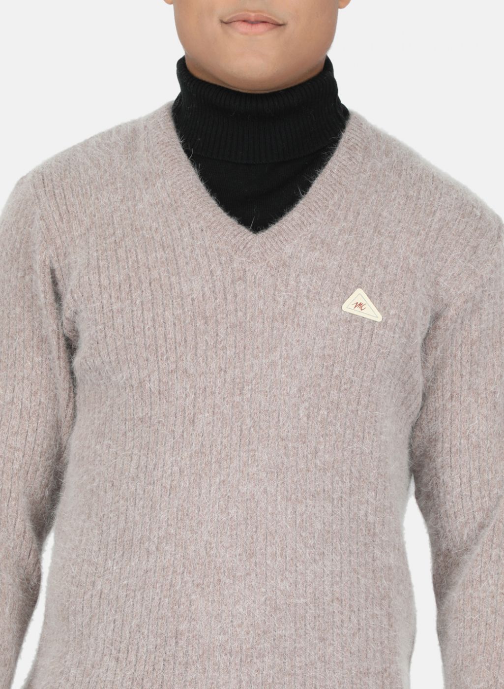 Men Beige Solid Pullover