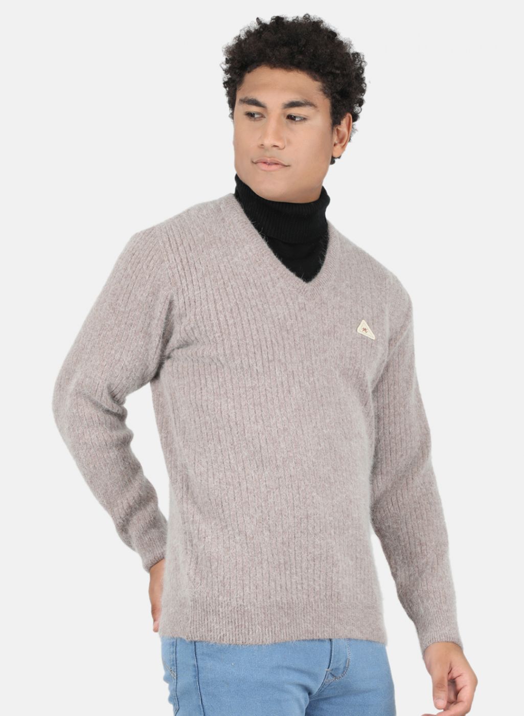 Men Beige Solid Pullover