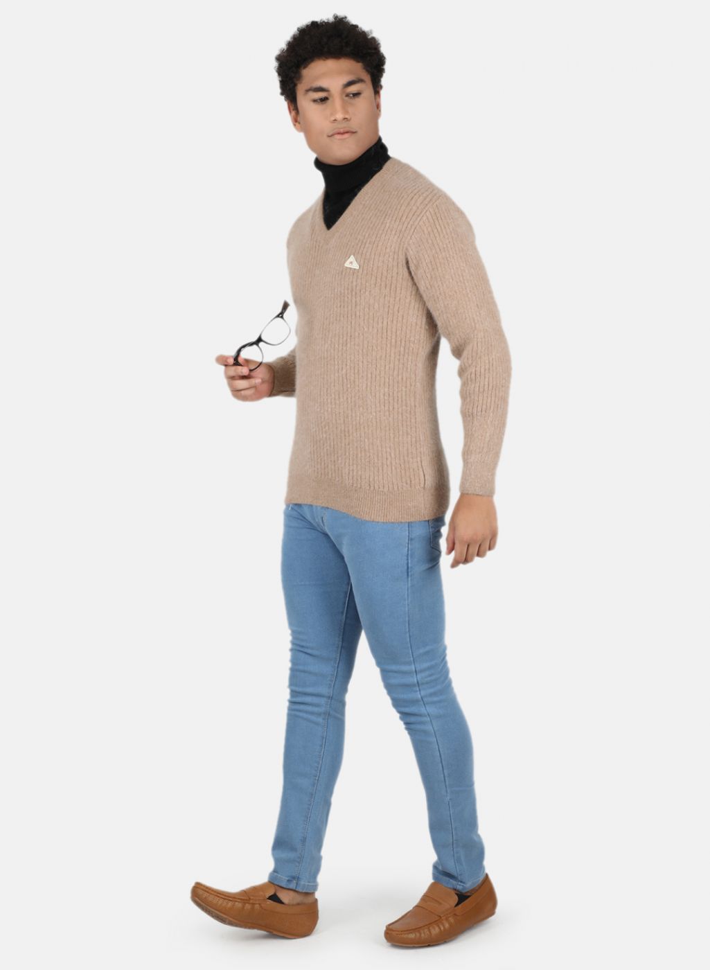 Men Brown Solid Pullover