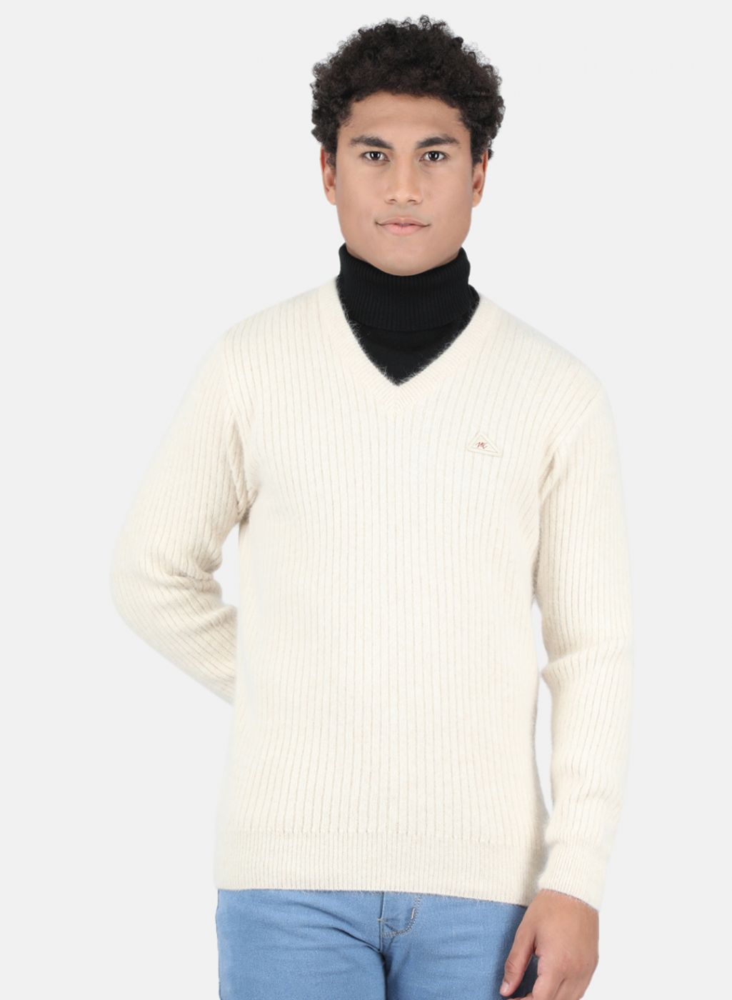 Men Cream Solid Pullover