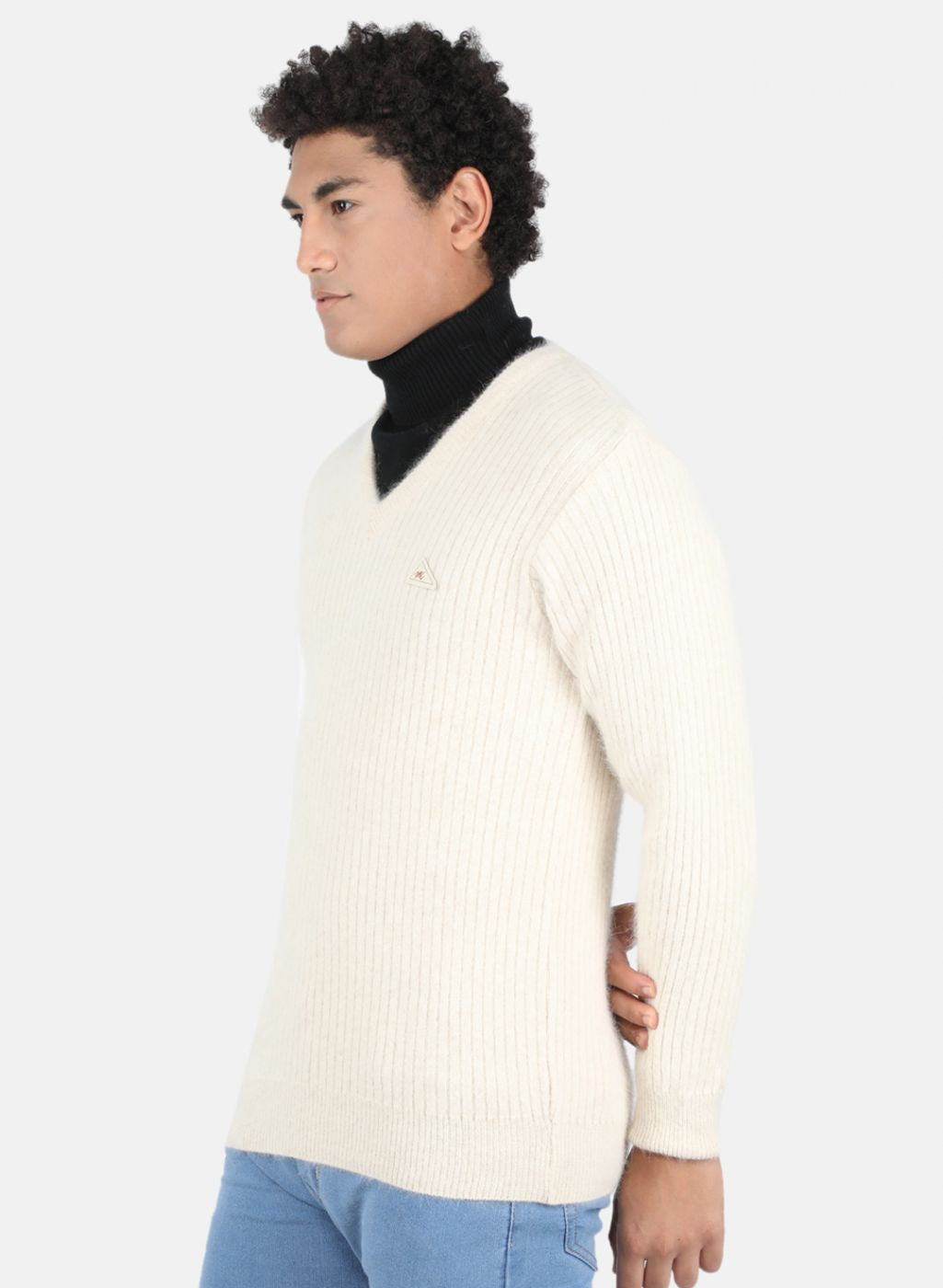 Men Cream Solid Pullover