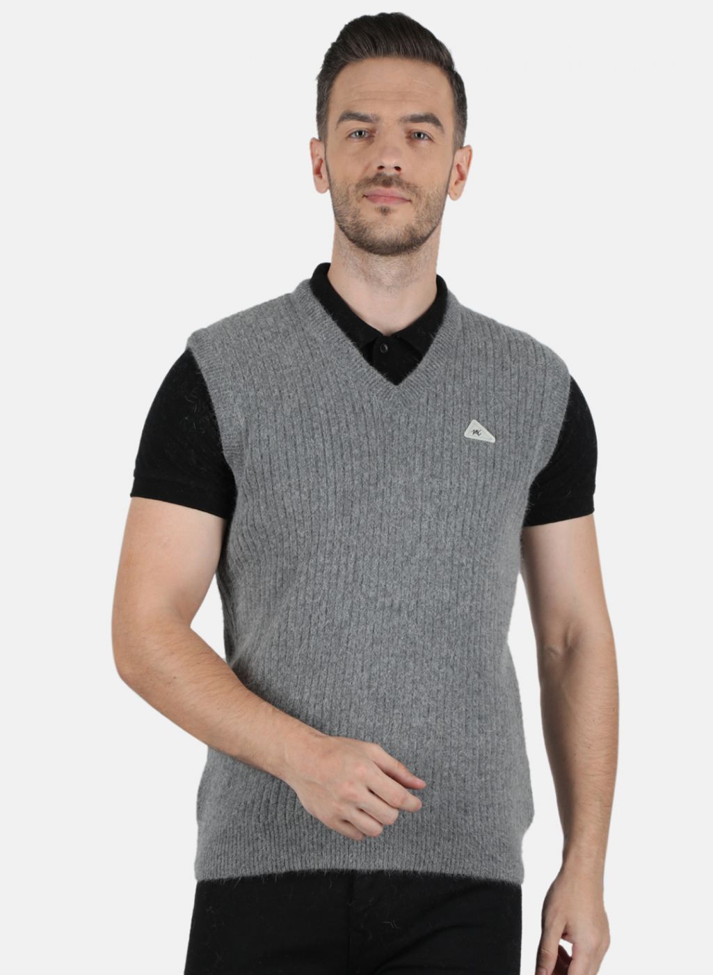 Men Grey Solid Sweater