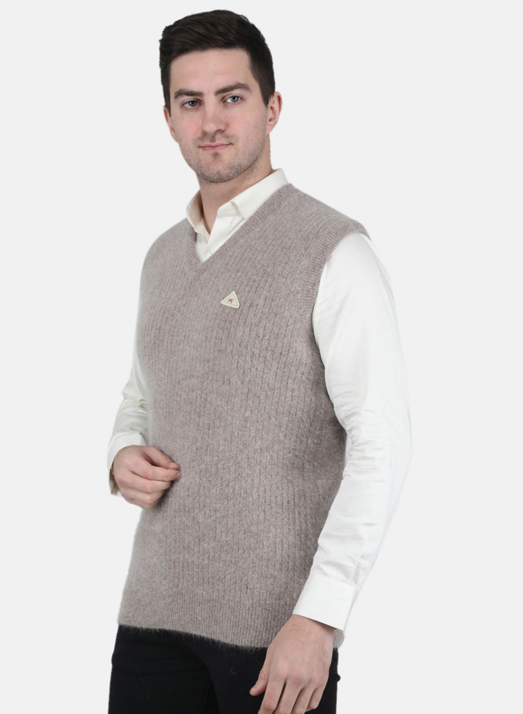 Men Beige Solid Sweater