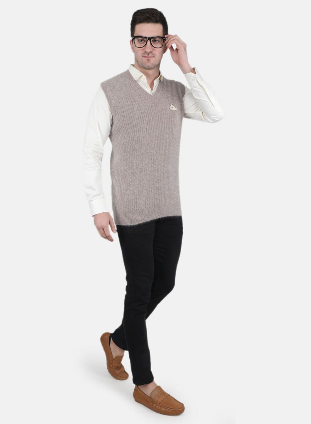 Men Beige Solid Sweater