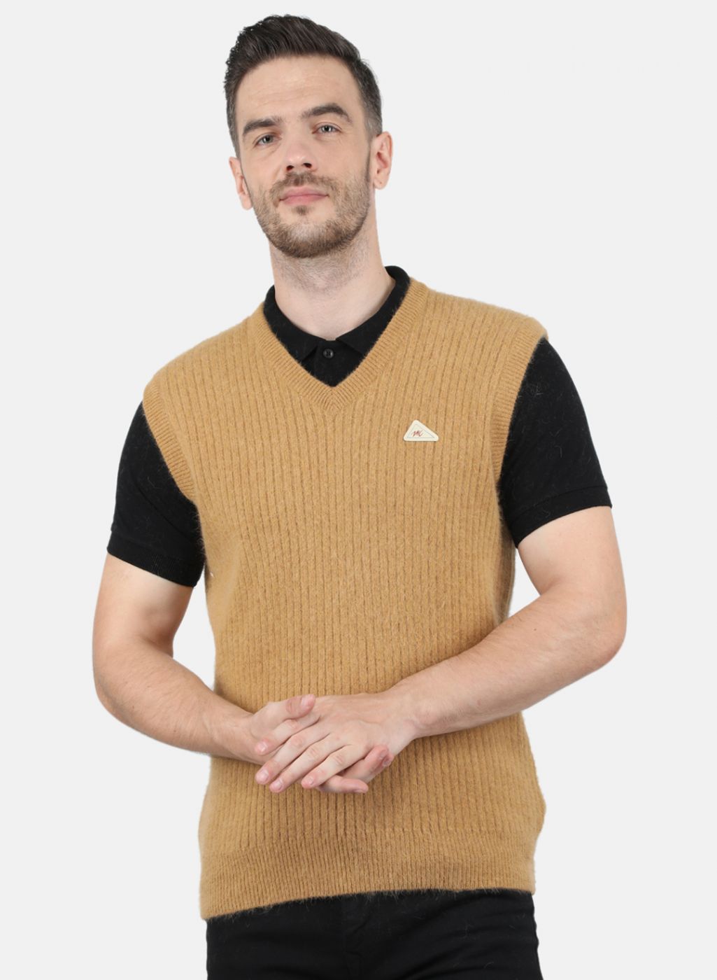 Men Brown Solid Sweater