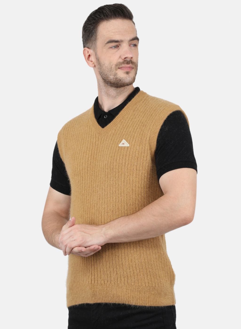 Men Brown Solid Sweater