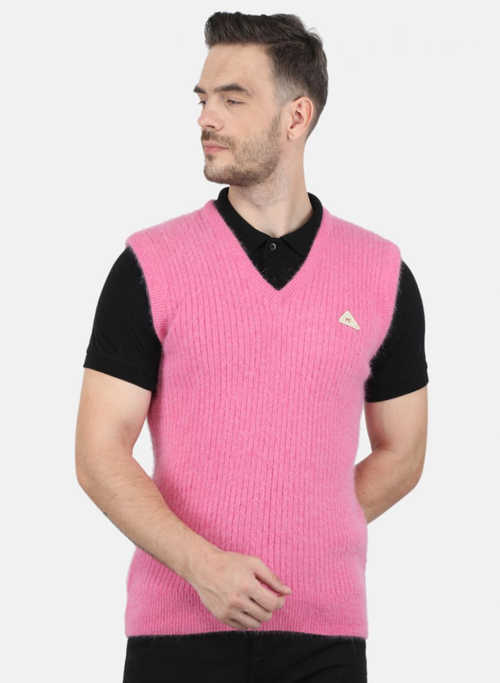 Men Pink Solid Sweater