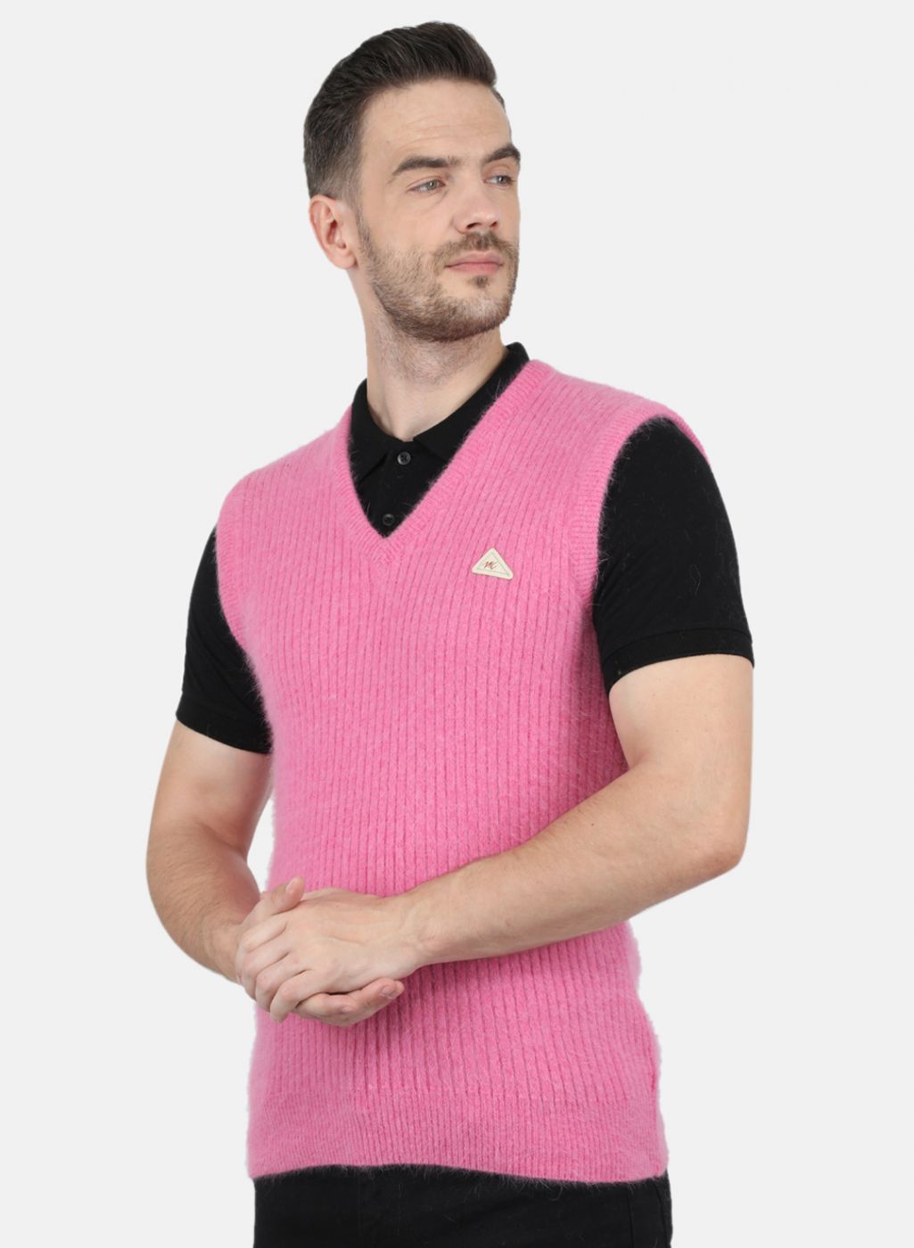 Men Pink Solid Sweater